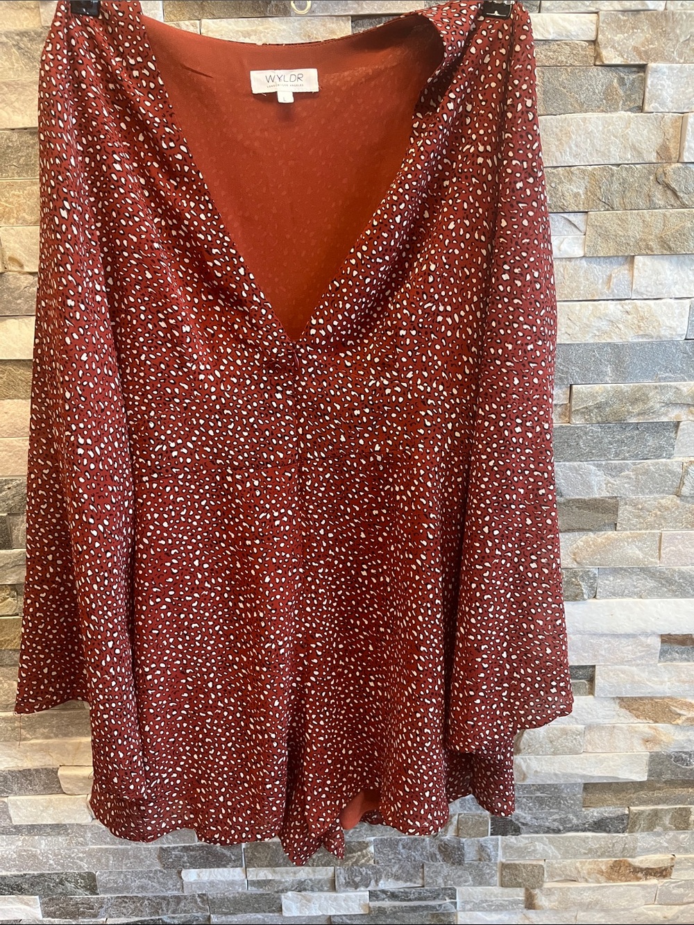 WYLDR Rust Red Printed V-Neck Blouse